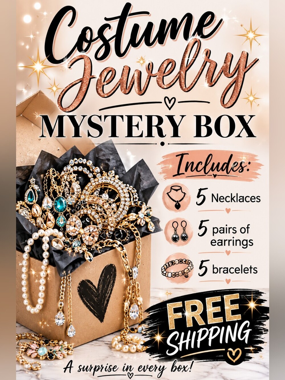Jewelry Mystery Box 15pc Costume Jewelry Bundle Necklace Earrings Bracelets Gift